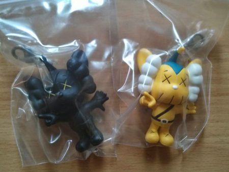 Medicom Toy Original Fake Kaws JPP Keychain Black Yellow 2 Figure Set on Sale