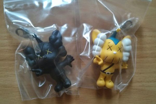 Medicom Toy Original Fake Kaws JPP Keychain Black Yellow 2 Figure Set on Sale