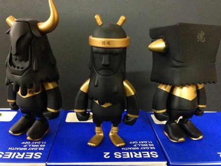 Hands in Factory 2014 UpTeMPO RocKOON Running Baby Horns Series 2 Day Off Wraith Wil.P Black Gold ver 3 7  Vinyl Figure Set Fashion