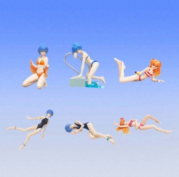 Bandai Neon Genesis Evangelion EVA Gashapon Sadamoto Yoshiyuki Collection Beach Swimsuit 6 Trading Figure Set Supply