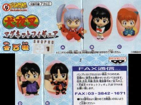 Banpresto 2002 Inuyasha Gashapon 5 Magnet Collection Figure Set on Sale