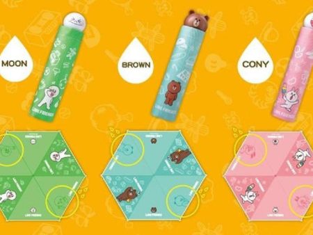 App Line Friends Character Brown Cony Moon Water Color Changed 3 Umbrella Set Bear Bunny Rabbit Hot on Sale