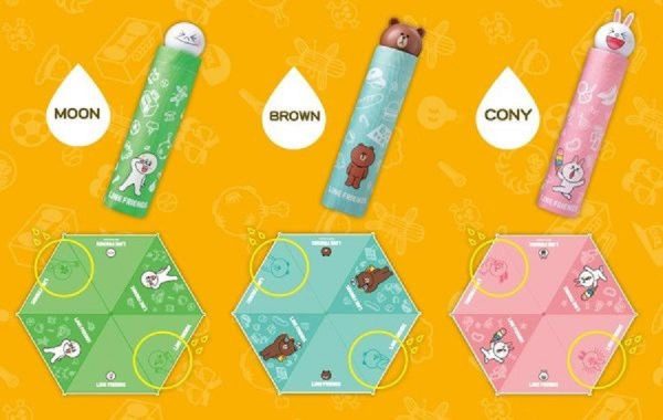 App Line Friends Character Brown Cony Moon Water Color Changed 3 Umbrella Set Bear Bunny Rabbit Hot on Sale